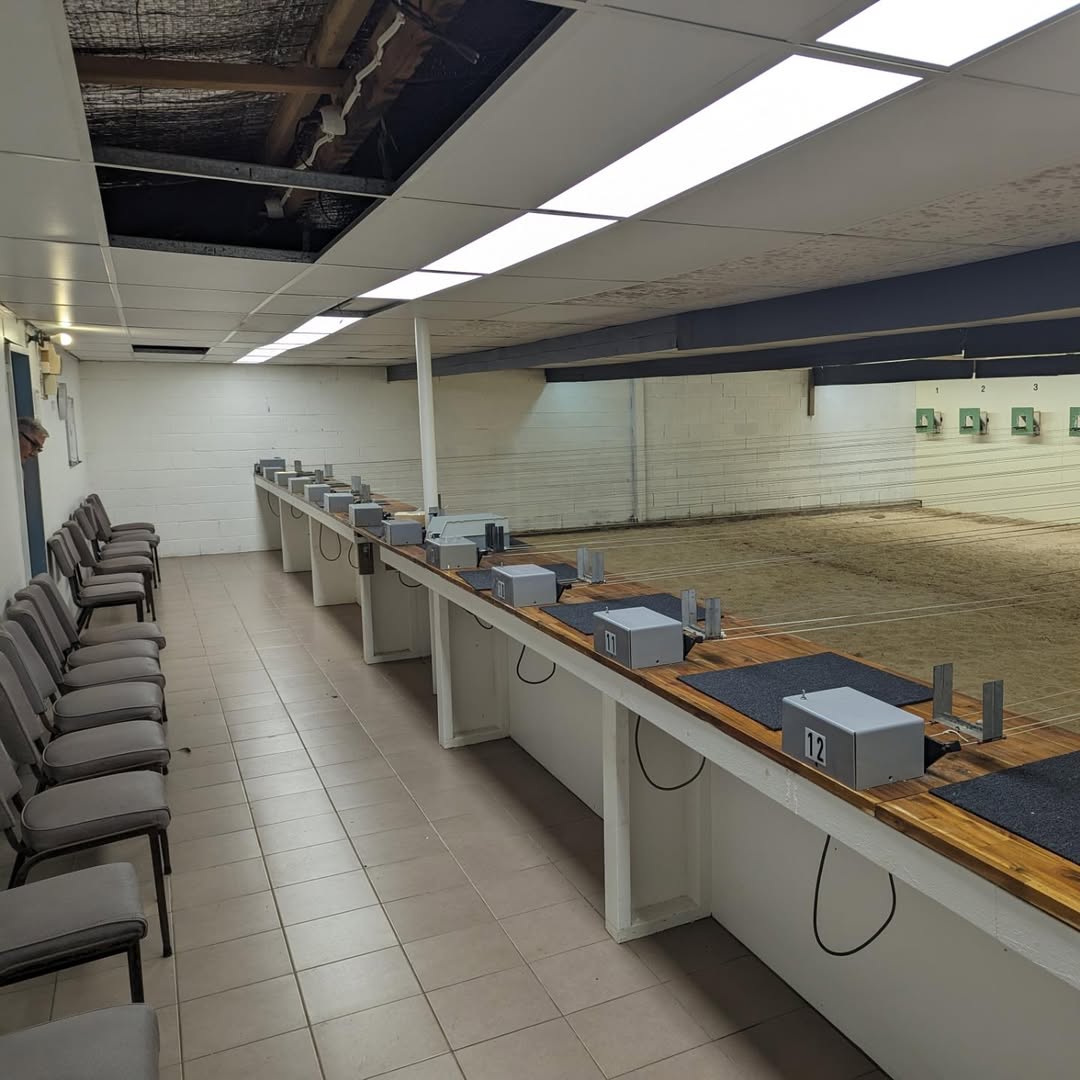 Seating and firing benches inside the air pistol shed