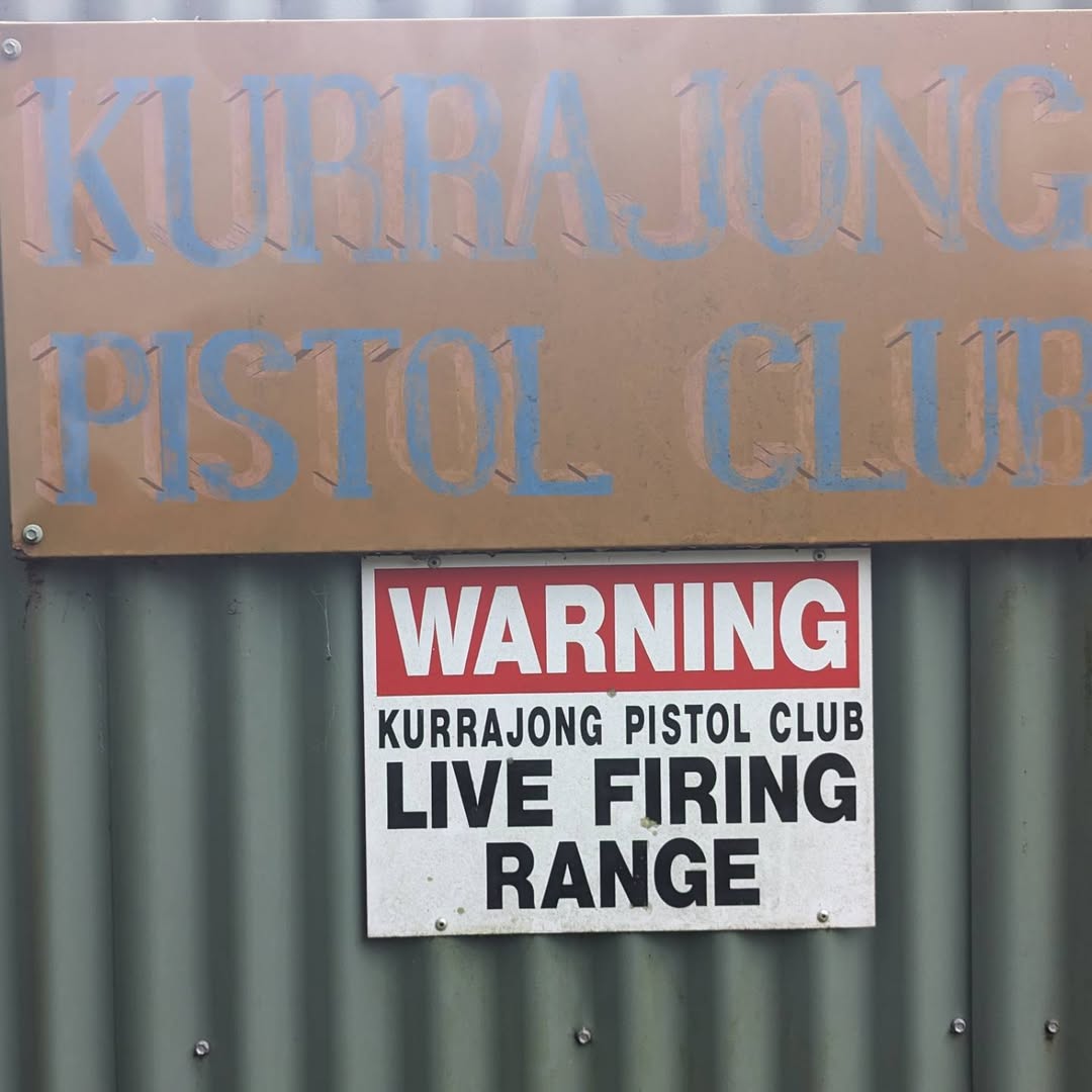 Kurrajong Pistol Club sign and live firing range warning
